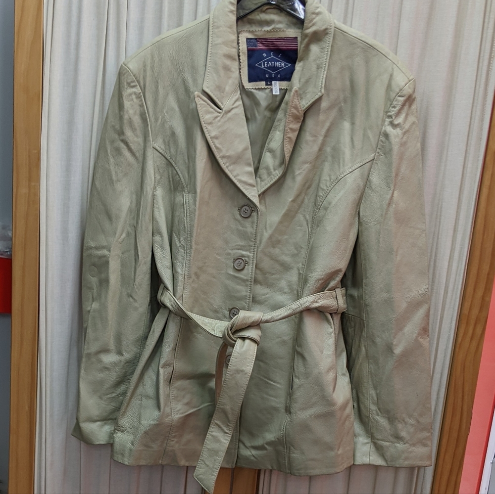 Women's Cream Leather Jacket Blazer Size Large